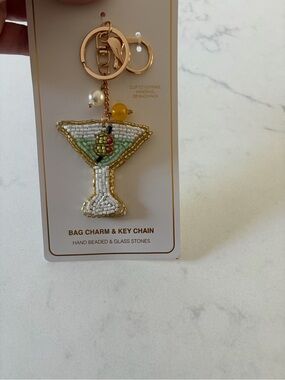 Anthropologie Gold and Green Beaded Martini Bag Charm & Key Chain